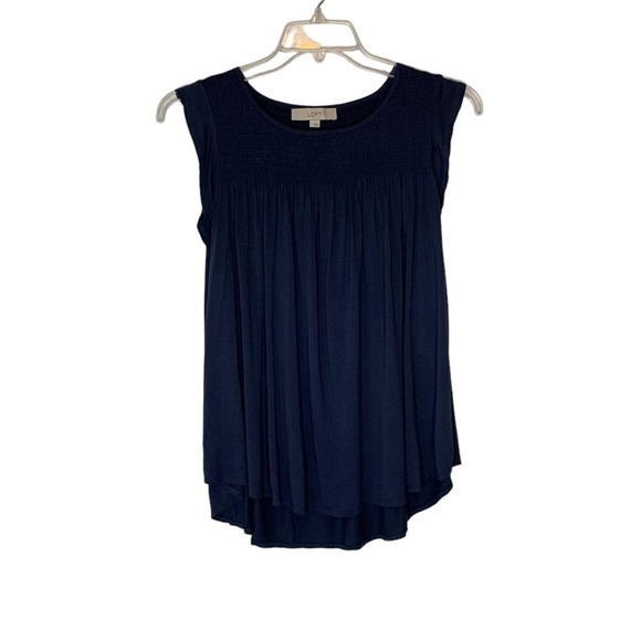 Loft slate blue, flutter sleeve smocked tee‎ blouse, Size M - Picture 1 of 5
